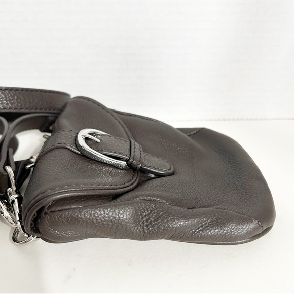 Levenger Pebbled Leather Fully lined Monogram Printed Crossbody Bag Silver Toned - Picture 7 of 13